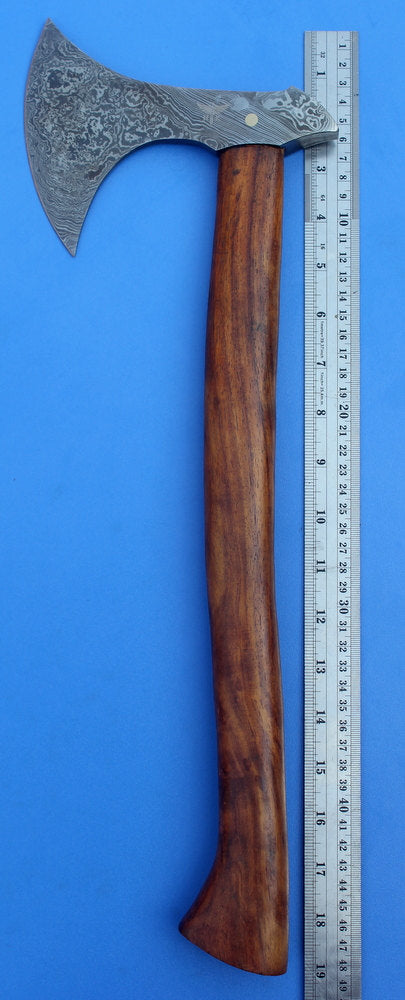 HTK 69 -  Damascus Knife custom handmade tomahawk Axe / Beak Point on back side / Walnut Handle - HomeTown Knives