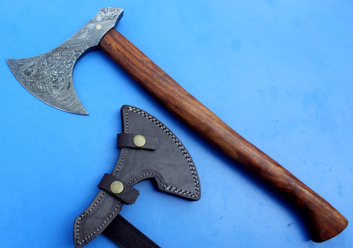 HTK 69 -  Damascus Knife custom handmade tomahawk Axe / Beak Point on back side / Walnut Handle - HomeTown Knives