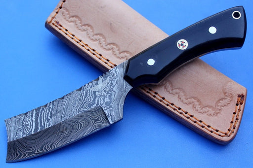 HT-11  Damascus Knife custom handmade Skinner / Buffalo Horn / Chopper Style - HomeTown Knives