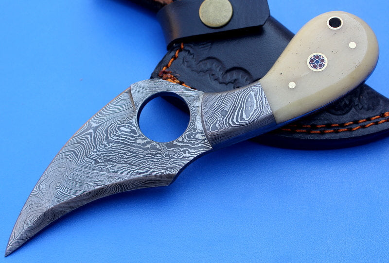 HT-4  Damascus Knife custom handmade Skinner Knife / CAMEL BONE handle / Great quality