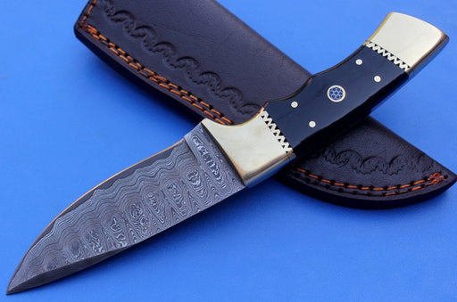 HT-9  Damascus Knife custom handmade Skinner / Buffalo Horn / Great quality - HomeTown Knives