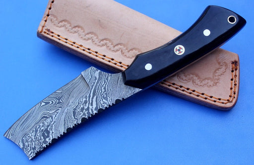 HT-11  Damascus Knife custom handmade Skinner / Buffalo Horn / Chopper Style - HomeTown Knives