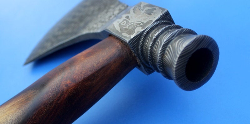 HTK 104 - Custom Handmade Damascus Axe / PEACE PIPE / Hammer - HomeTown Knives
