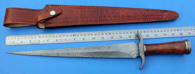HTK-109 Damascus Knife custom handmade Dagger / Rose wood handle / Toothpick - HomeTown Knives