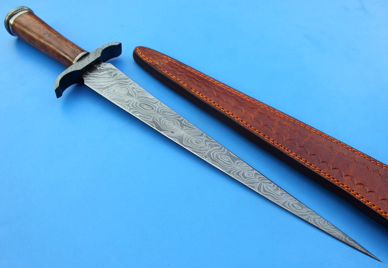 HTK-109 Damascus Knife custom handmade Dagger / Rose wood handle / Toothpick - HomeTown Knives