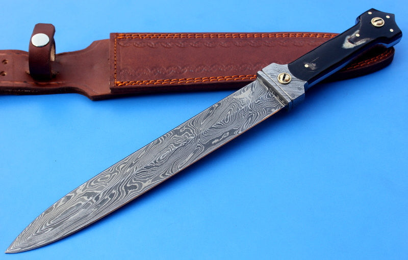 HTK-102  Damascus Knife custom handmade Dagger / Buffalo Horn handle / Great quality - HomeTown Knives