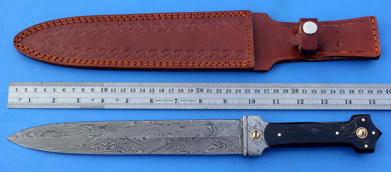 HTK-102  Damascus Knife custom handmade Dagger / Buffalo Horn handle / Great quality - HomeTown Knives