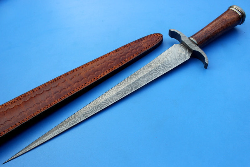 HTK-109 Damascus Knife custom handmade Dagger / Rose wood handle / Toothpick - HomeTown Knives