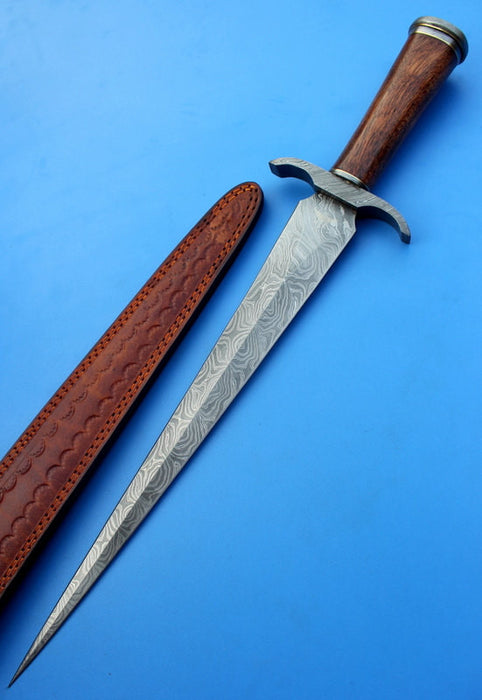 HTK-109 Damascus Knife custom handmade Dagger / Rose wood handle / Toothpick - HomeTown Knives