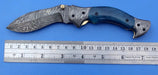 HTK-130 Damascus Knife / Hand Made / Custom / Colour Camel Bone handle / Damascus steel bolster / Liner Lock - HomeTown Knives