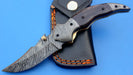HTK-118 Damascus Knife custom handmade Folder / Color Camel Bone handle / Damascus steel bolster / Liner Lock - HomeTown Knives