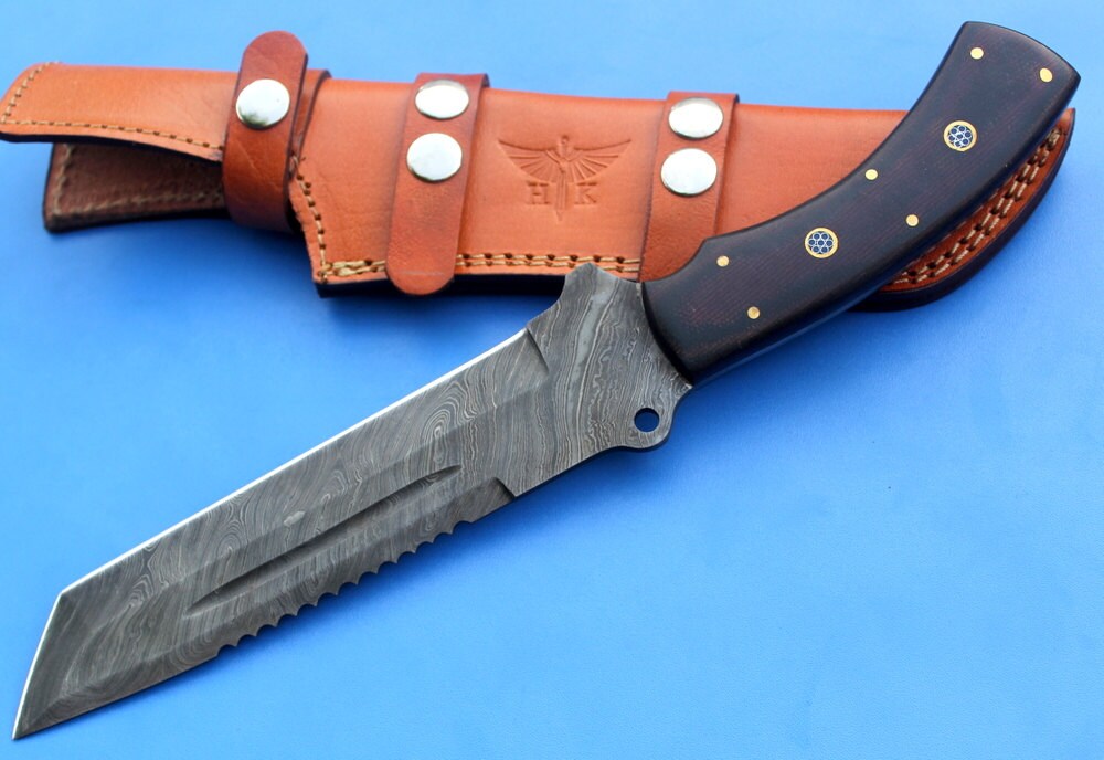 HT-17  Damascus Knife custom handmade Tracker / Micarta handle/ Camping / Survival // ON SALE
