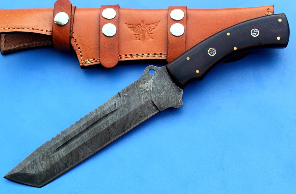 HT-17  Damascus Knife custom handmade Tracker / Micarta handle/ Camping / Survival // ON SALE