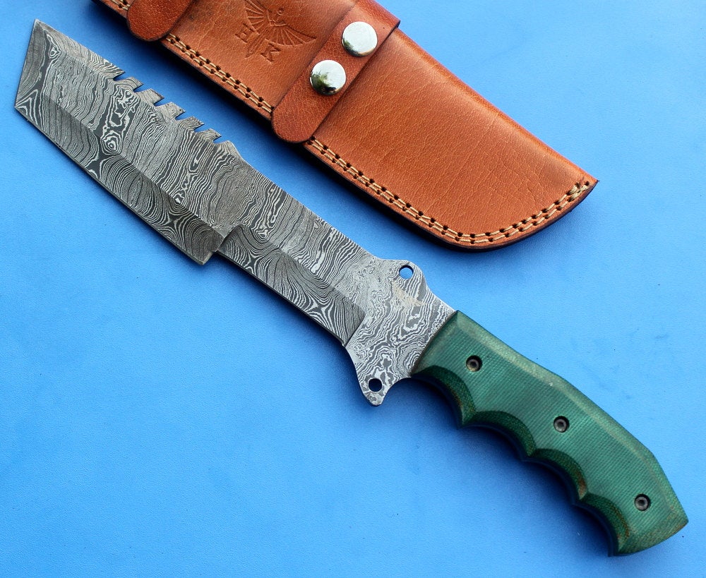 HT-18 Damascus Knife custom handmade Tracker / Micarta handle/ Camping / Survival