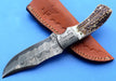 HT-34  Damascus Knife custom handmade Skinner Knife / Stag Horn / Sanmai Pattern / Great quality / Camping / Hunting - HomeTown Knives