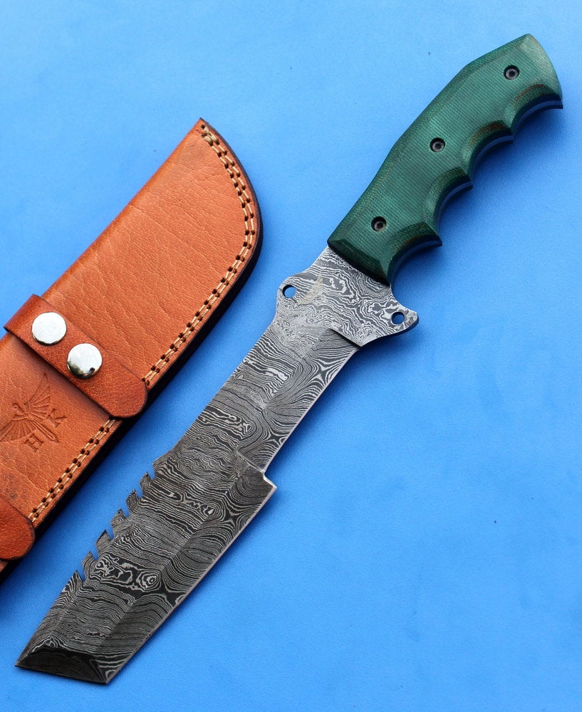 HT-18 Damascus Knife custom handmade Tracker / Micarta handle/ Camping / Survival