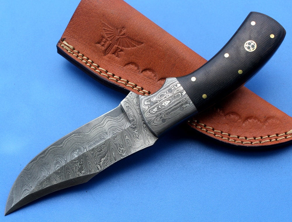 HT-35  Damascus Knife custom handmade Skinner Knife / Micarta / Sanmai Pattern / Great Quality / Camping / Hunting game - HomeTown Knives