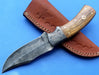 HT-36  Damascus Knife custom handmade Skinner  Olive Wood / Sanmai Pattern / Camping / Hunting - HomeTown Knives