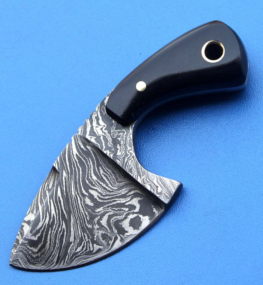 HT-38 custom handmade Damascus Skinner Knife / Buffalo Horn Handle / Fire Storm Pattern / Camping / Hunting - HomeTown Knives