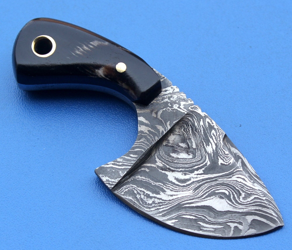 HT-38 custom handmade Damascus Skinner Knife / Buffalo Horn Handle / Fire Storm Pattern / Camping / Hunting - HomeTown Knives