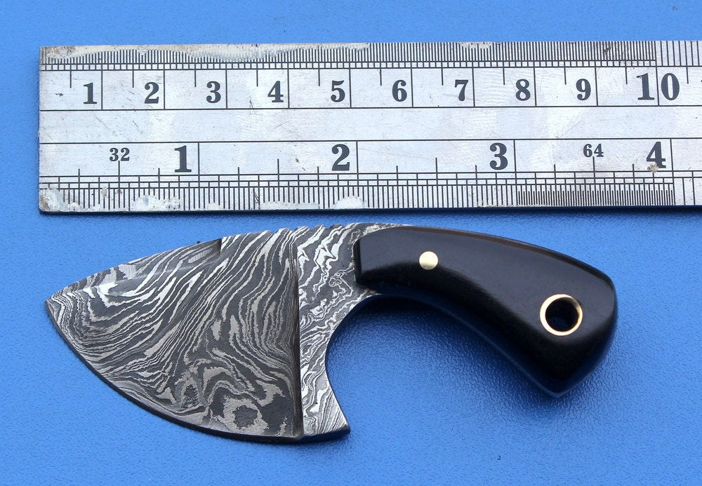 HT-38 custom handmade Damascus Skinner Knife / Buffalo Horn Handle / Fire Storm Pattern / Camping / Hunting - HomeTown Knives