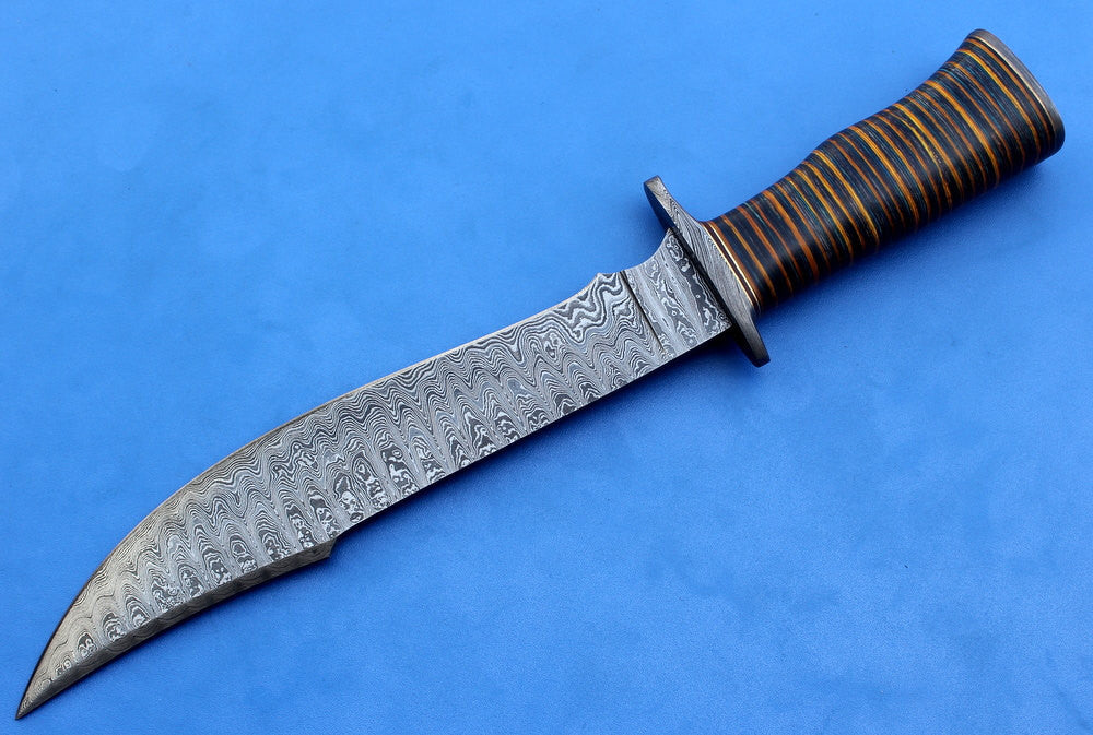 HTK-132 Damascus Knife custom handmade Bowie / Pakka Wood Handle / Damascus Fittings - HomeTown Knives