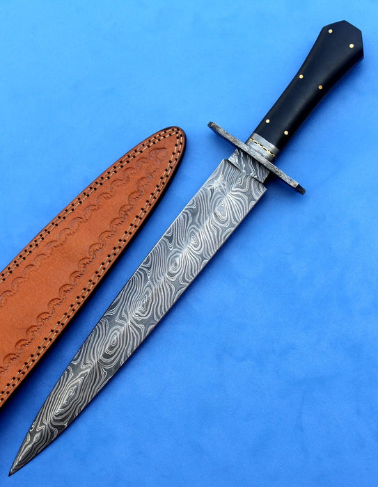HTK-133 Damascus Knife custom handmade Dagger / Micarta handle / Great quality - HomeTown Knives