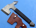 HTK - 139 Custom Handmade Damascus Axe / Camping / Hunting / Full Tang / Leather Wrap / Chisel Edge - HomeTown Knives