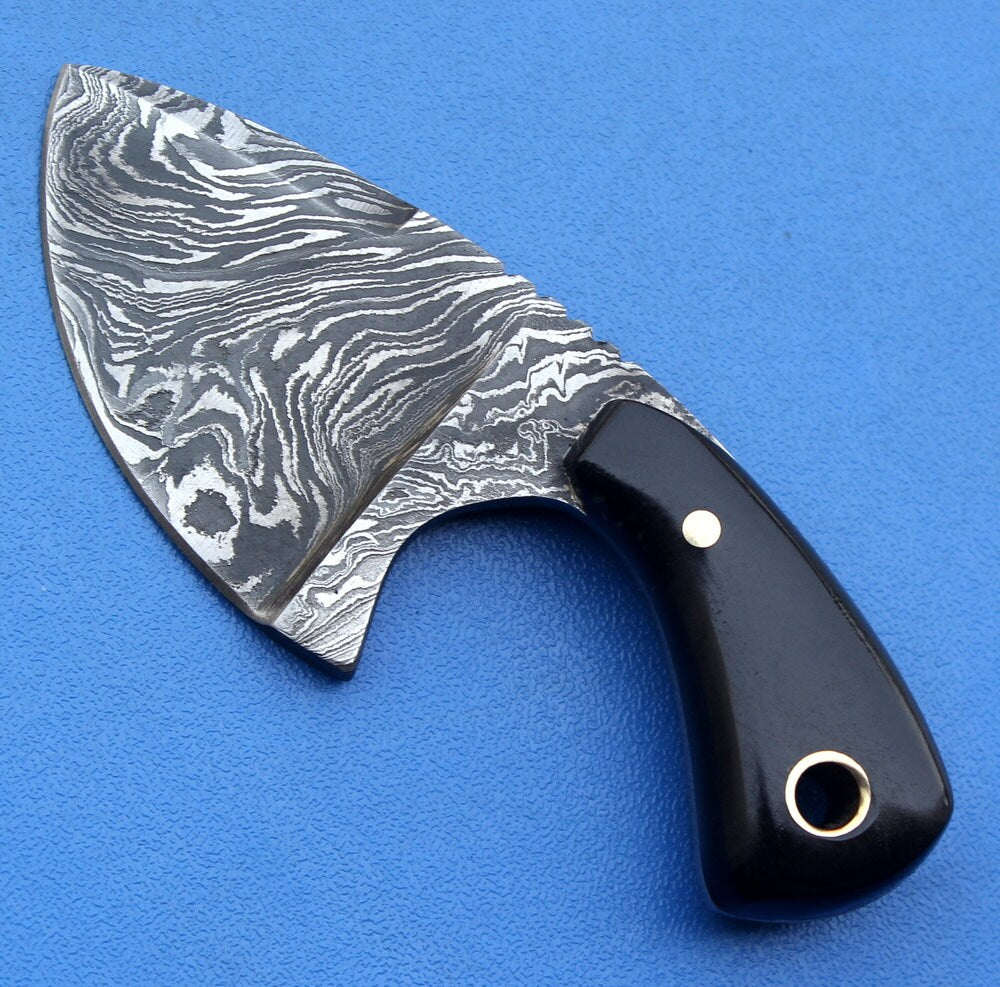 HT-38 custom handmade Damascus Skinner Knife / Buffalo Horn Handle / Fire Storm Pattern / Camping / Hunting - HomeTown Knives