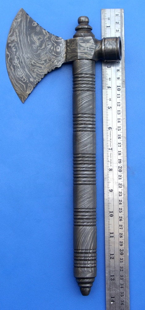 HTK 134 -  Damascus Knife custom handmade Axe  and Peace Pipe / Heavy / Full Damascus - HomeTown Knives