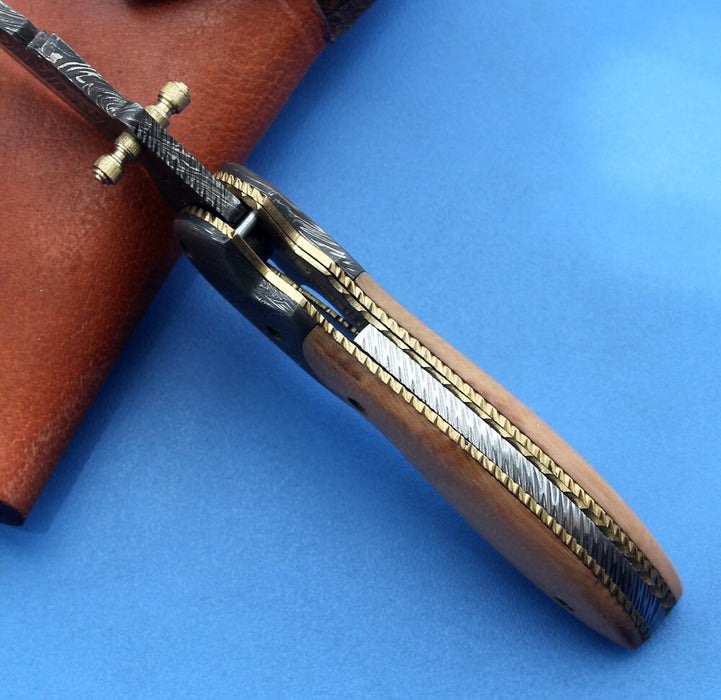 HTK -151  Damascus Knife custom handmade Folder / Micarta handle / Damascus steel bolster / Liner Lock