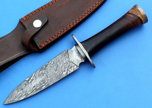 HT-46  Damascus Custom handmade Dagger / Rose wood handle / Damascus Fire Pattern / Full Hidden Tang / - HomeTown Knives