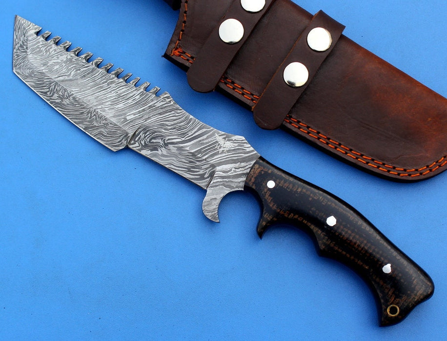 HomeTown Knives | HTK-186  Damascus Knife custom handmade Tanto Tracker