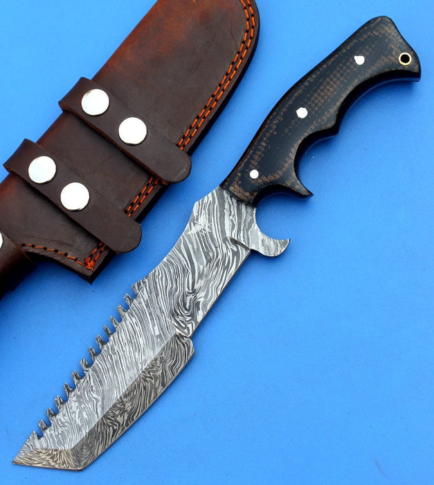 HomeTown Knives | HTK-186  Damascus Knife custom handmade Tanto Tracker