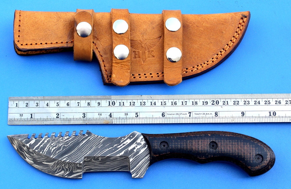 HTK-196 Damascus Knife custom handmade Tracker / Micarta handle