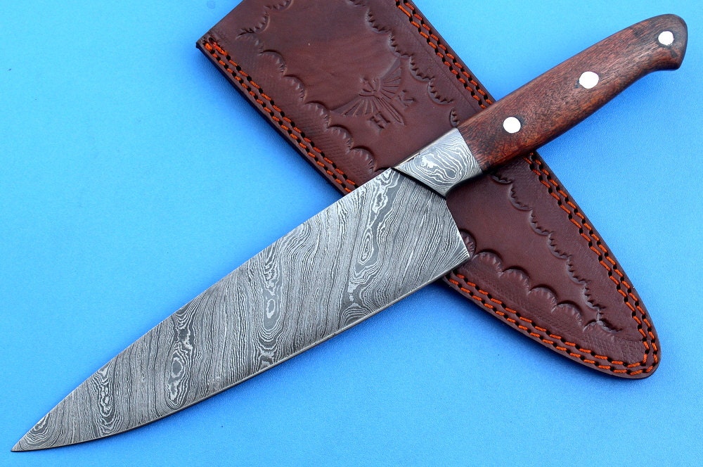 HT-51  Damascus Knife custom handmade  Chef Knife / Oak Wood Handle - HomeTown Knives