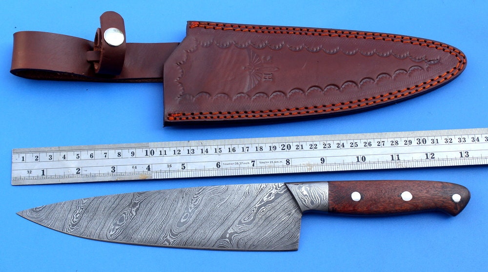 HT-51  Damascus Knife custom handmade  Chef Knife / Oak Wood Handle - HomeTown Knives