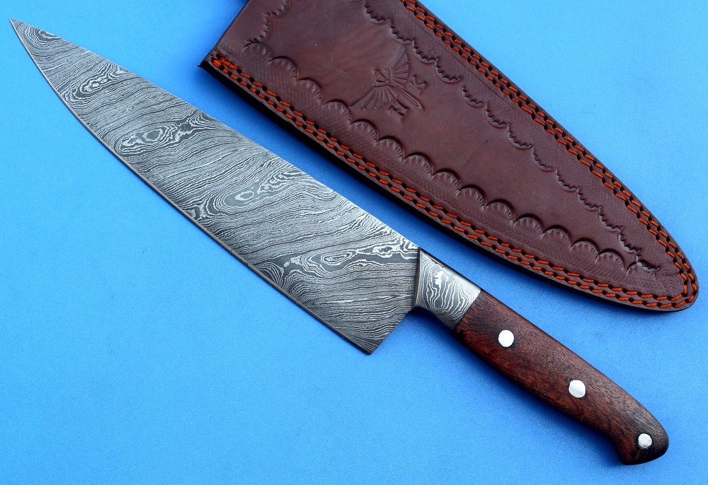 HT-51  Damascus Knife custom handmade  Chef Knife / Oak Wood Handle - HomeTown Knives