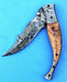 HTK-207 Damascus knife  Custom Hand Made / Olive Wood handle / Damascus steel bolster / Liner Lock - HomeTown Knives