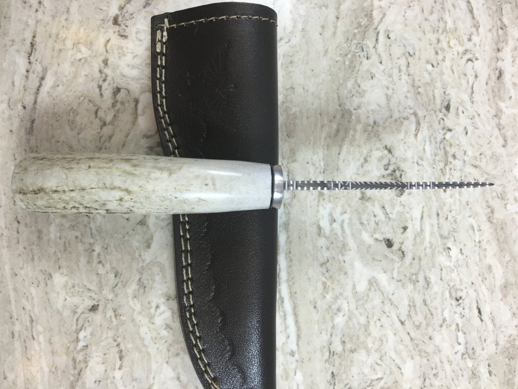 HTKVN-52  Damascus Skinner Custom handmade Knife / Whitetail Stag / Fire Pattern / Great quality / Camping / Hunting / Ergonomic / - HomeTown Knives