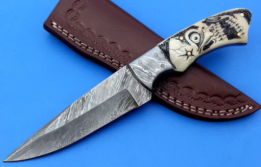 HTK-214-Feather Skinner w/ Scrimshaw (Skull) - HomeTown Knives