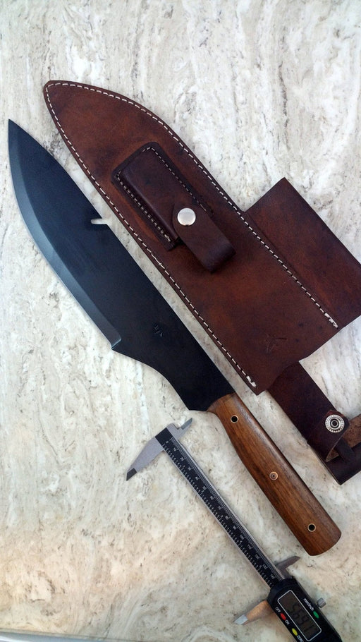 HTN- 16 Carbon Steel BUSHCRAFT Knife / Field Knife / Camping / Custom Handmade / Rose Wood handle / Black Powder Coated - HomeTown Knives