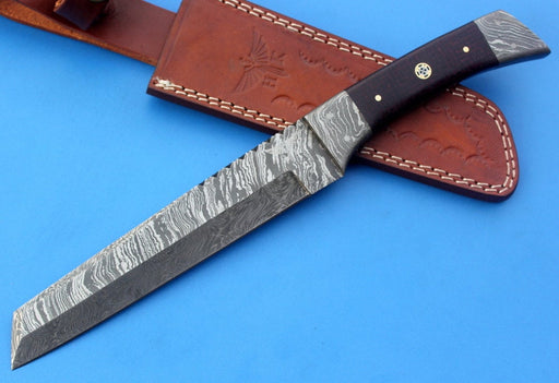 HT-61 Damascus REVERSE TANTO / Tactical / Handmade / Custom / Forged / Micarta / Hand File Spine / Fighting - HomeTown Knives