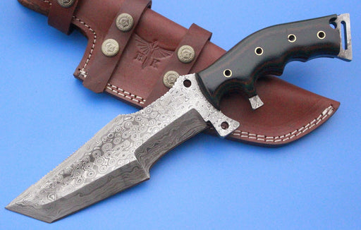HTK 219 Damascus TANTO TRACKER / Survival Knife / Handmade / Custom / Forged / Bull Horn / Hand Filed Spine / Camping - HomeTown Knives