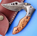 HTK 226 Damascus Skinner Style Folder / Pocket Knife / Handmade / Custom / Forged / Olive Wood Handle / Hand Filed Spine / UTILITY - HomeTown Knives