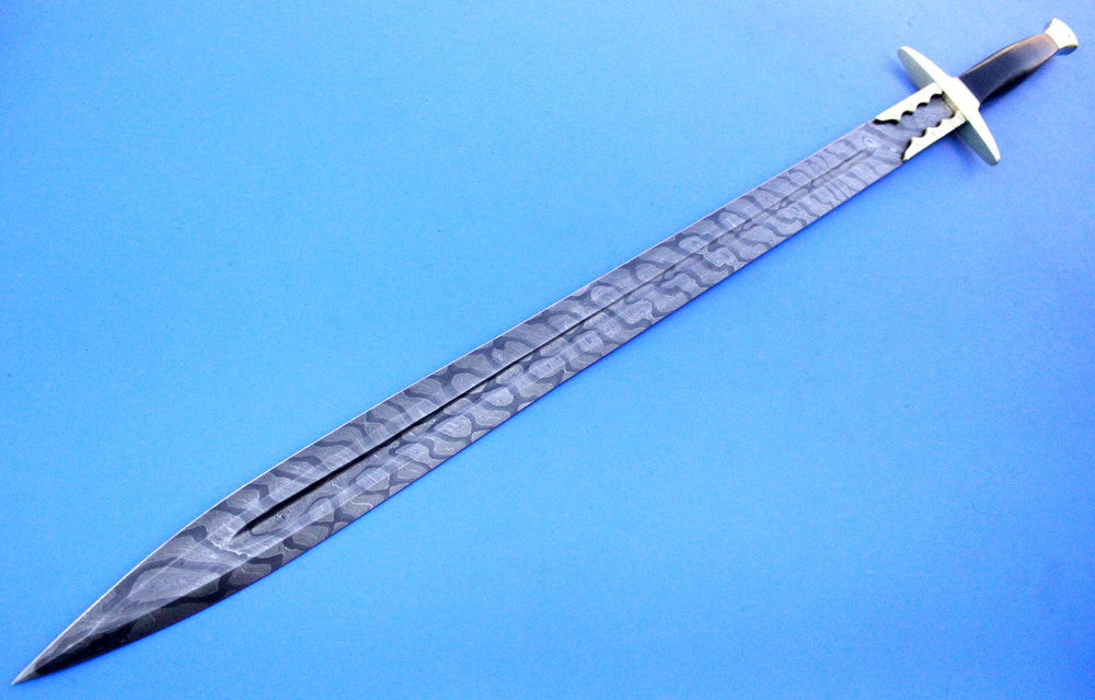 HTK 237  Damascus Custom Handmade Sword / Micarta Handle / Battle Ready / Blood Grove / Rope PATTERN - HomeTown Knives