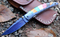 HTK-244 Damascus Knife custom handmade Folder / Colour Bone handle / Damascus bolsters - HomeTown Knives