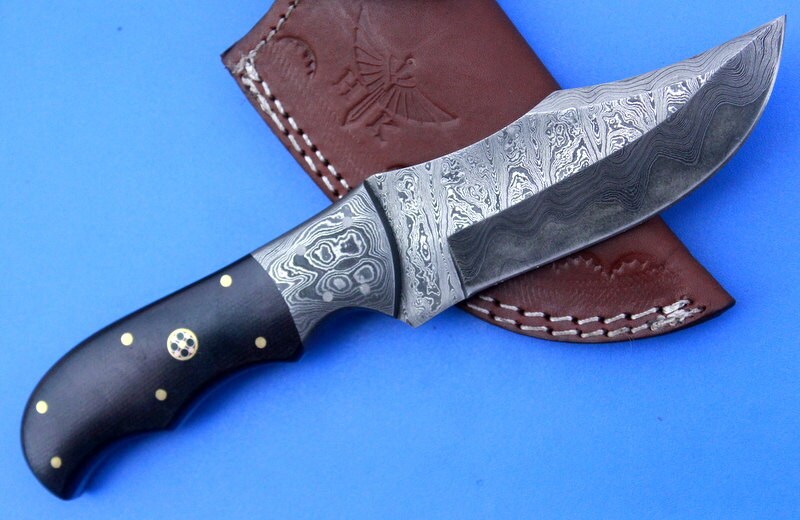 HTK -247 Damascus  Knife/ Skinner / Hunting / Camping / Hand Made / Custom / Micarta Handle - HomeTown Knives
