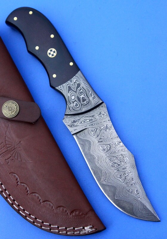 HTK -247 Damascus  Knife/ Skinner / Hunting / Camping / Hand Made / Custom / Micarta Handle - HomeTown Knives