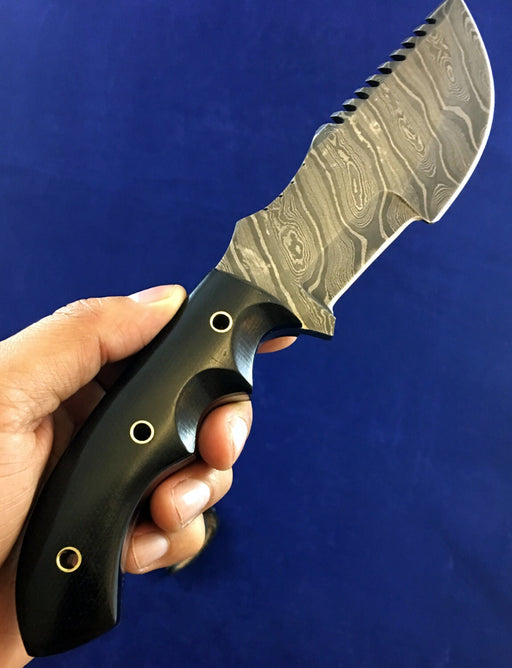 HT 14 Damascus knife / Tracker / Hand Made / Custom / Forged Damascus / High Polished / Micarta handle/ Survival Tool / Bushcraft / Field - HomeTown Knives